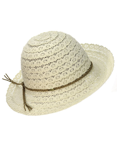 Nyfashion101 NYFASHION101 Open Knit Brown Braided Trim Vented Cotton Beach Sun Hat