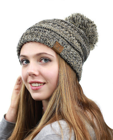 Nyfashion101 NYFASHION101® Unisex Multicolor Warm Cable Knit Slouch Pom Pom Beanie Cap
