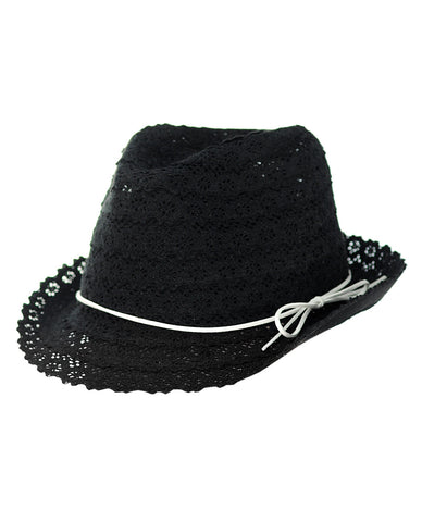 Nyfashion101 NYFASHION101 Slim Rope Band Crushable Cotton Lace Vented Fedora Hat