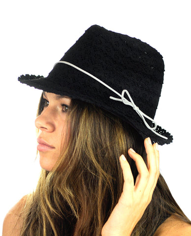 nyfashion101 NYFASHION101 Slim Rope Band Crushable Cotton Lace Vented Fedora Hat