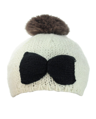 Nyfashion101 NYfashion101 Soft Pom Pom Two Tone Handmade Bow Knit Beanie Hat