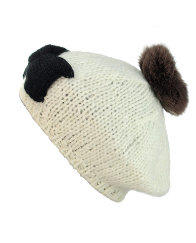 Nyfashion101 NYfashion101 Soft Pom Pom Two Tone Handmade Bow Knit Beanie Hat