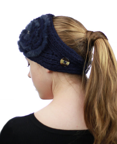 Nyfashion101 NYFASHION101 Stone Accent Hand Knitted Flower Winter Headband Headwrap