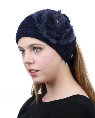 Nyfashion101 NYFASHION101 Stone Accent Hand Knitted Flower Winter Headband Headwrap