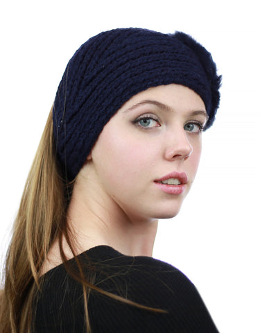 Nyfashion101 NYFASHION101 Stone Accent Hand Knitted Flower Winter Headband Headwrap