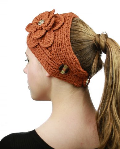 Nyfashion101 NYFASHION101 Stone Accent Hand Knitted Flower Winter Headband Headwrap