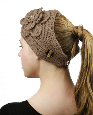 Nyfashion101 NYFASHION101 Stone Accent Hand Knitted Flower Winter Headband Headwrap