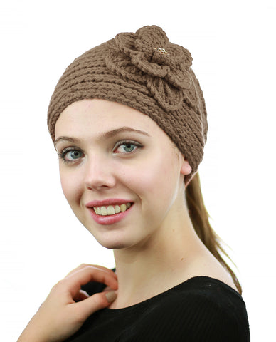 Nyfashion101 NYFASHION101 Stone Accent Hand Knitted Flower Winter Headband Headwrap