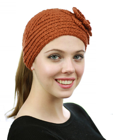 nyfashion101 NYFASHION101 Stone Accent Hand Knitted Flower Winter Headband Headwrap