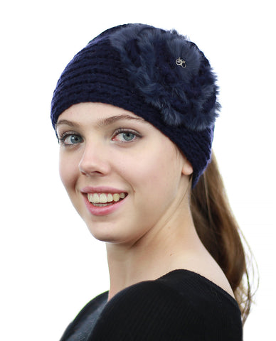 nyfashion101 NYFASHION101 Stone Accent Hand Knitted Flower Winter Headband Headwrap
