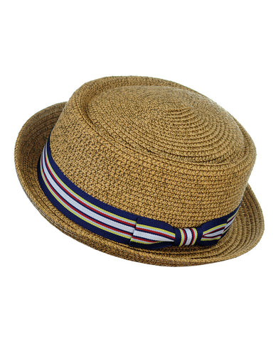 Nyfashion101 NYfashion101 Straw Woven Band Accent Flat Top Porkpie Fedora Hat