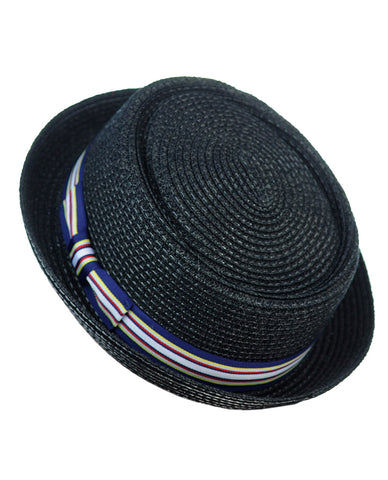 nyfashion101 NYfashion101 Straw Woven Band Accent Flat Top Porkpie Fedora Hat