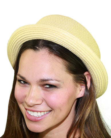 nyfashion101 NYfashion101 Straw Woven Band Accent Flat Top Porkpie Fedora Hat