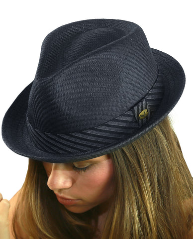 Nyfashion101 NYFASHION101 Striped Band Straw Weaved Lightweight Trilby Fedora Hat