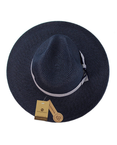 Nyfashion101 NYFASHION101 Striped Ribbon Band Teardrop Dent Panama Fedora Sun Hat