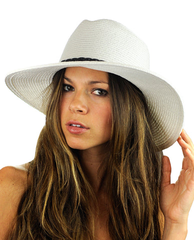 Nyfashion101 NYFASHION101 Teardrop Dent Braided Trim Casual Panama Fedora Sun Hat