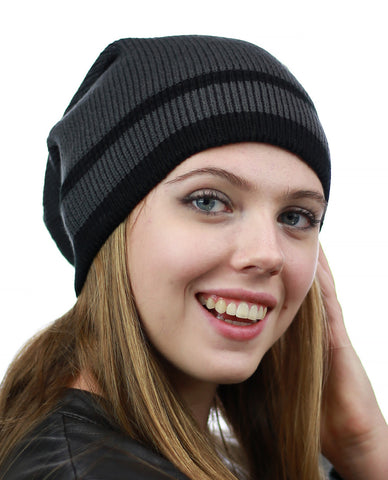 Nyfashion101 NYfashion101 Trendy Baggy Slouchy & Comfort Knitted Daily Beanie Hat W/Stripe