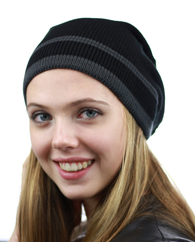 Nyfashion101 NYfashion101 Trendy Baggy Slouchy & Comfort Knitted Daily Beanie Hat W/Stripe