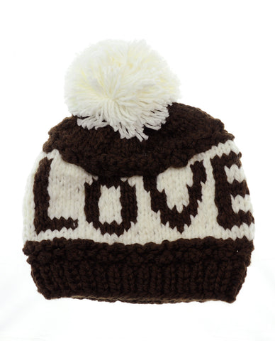 Nyfashion101 NYfashion101 Two Tone Handmade Love Knitted Short Pom Pom Beanie Hat