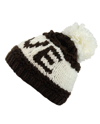 Nyfashion101 NYfashion101 Two Tone Handmade Love Knitted Short Pom Pom Beanie Hat