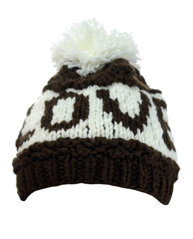 Nyfashion101 NYfashion101 Two Tone Handmade Love Knitted Short Pom Pom Beanie Hat