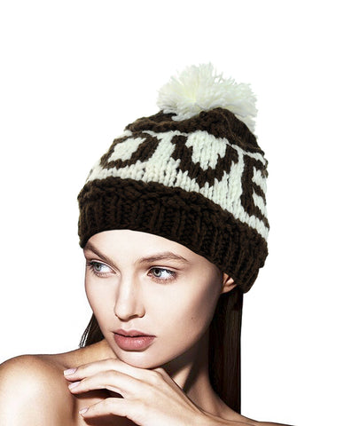 nyfashion101 NYfashion101 Two Tone Handmade Love Knitted Short Pom Pom Beanie Hat