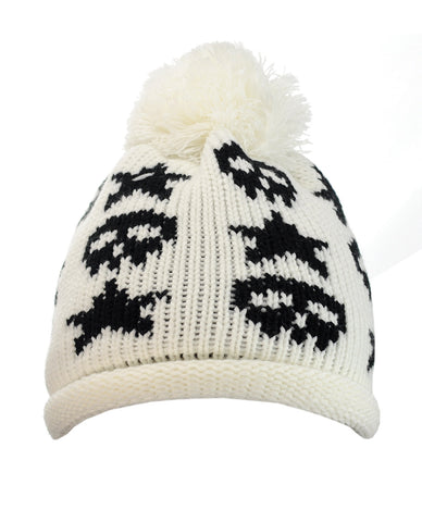 Nyfashion101 NYfashion101 Two Tone Handmade Skull & Star Knitted Pom Pom Beanie Hat