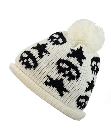 Nyfashion101 NYfashion101 Two Tone Handmade Skull & Star Knitted Pom Pom Beanie Hat