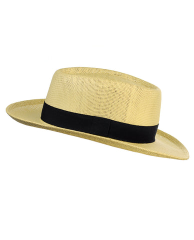 Nyfashion101 NYFASHION101 Unisex Black Band Straw Open Weaved Panama Hat - Natural