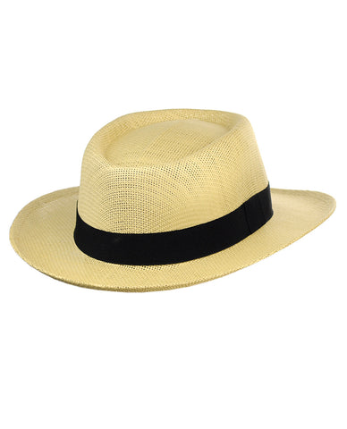Nyfashion101 NYFASHION101 Unisex Black Band Straw Open Weaved Panama Hat - Natural