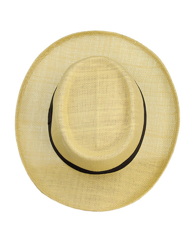 Nyfashion101 NYFASHION101 Unisex Black Band Straw Open Weaved Panama Hat - Natural