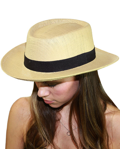 nyfashion101 NYFASHION101 Unisex Black Band Straw Open Weaved Panama Hat - Natural