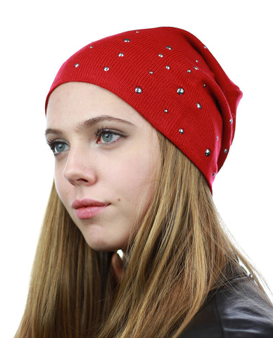 Nyfashion101 NYFASHION101 Unisex Comfort & Warm Knit Studded Slouchy Beanie Hat
