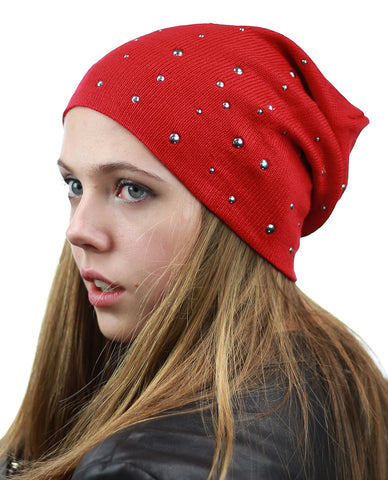 nyfashion101 NYFASHION101 Unisex Comfort & Warm Knit Studded Slouchy Beanie Hat