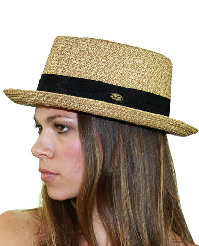 Nyfashion101 NYFASHION101 Unisex Two Tone Straw Weaved Panama Pork Pie Hat - L/Xl