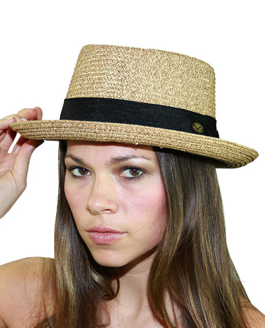 nyfashion101 NYFASHION101 Unisex Two Tone Straw Weaved Panama Pork Pie Hat - L/Xl