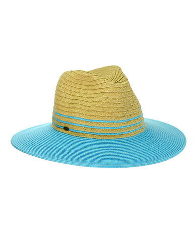 Nyfashion101 NYFASHION101 Weaved Full Color Brim Teardrop Dent Panama Fedora Sun Hat