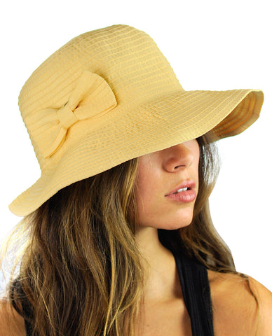 Nyfashion101 NYFASHION101 Women's Bow Accent Crushable Packable Up Brim Beach Sun Hat
