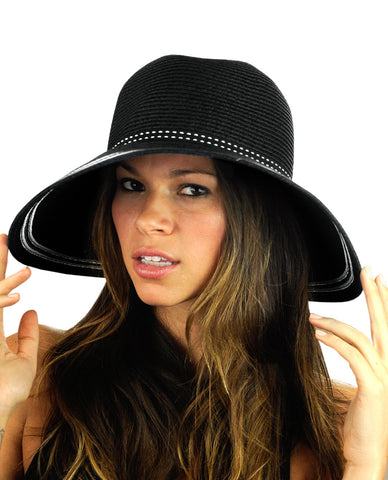 Nyfashion101 NYFASHION101 Women's Dotted Band Two Tone Weaved Trim Floppy Sun Hat