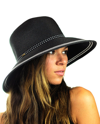 Nyfashion101 NYFASHION101 Women's Dotted Band Two Tone Weaved Trim Floppy Sun Hat