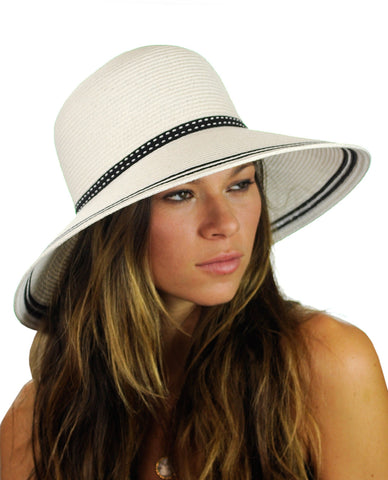 nyfashion101 NYFASHION101 Women's Dotted Band Two Tone Weaved Trim Floppy Sun Hat