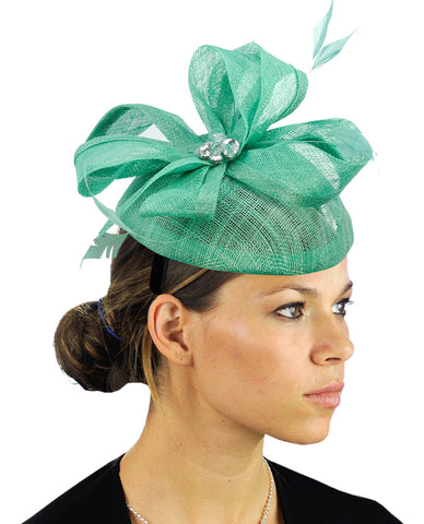 nyfashion101 NYfashion101 Women's Rhinestone & Feather Accent Sinamay Fascinator Headband