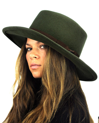 Nyfashion101 NYFASHION101 Wool Wide Brim Porkpie Fedora Hat W/ Simple Band Accent