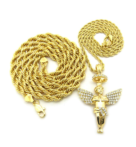 Nyfashion101 Pendant With 3mm 24" Rope Chain And 6mm 30" Rope Chain Necklace In Gold-Tone