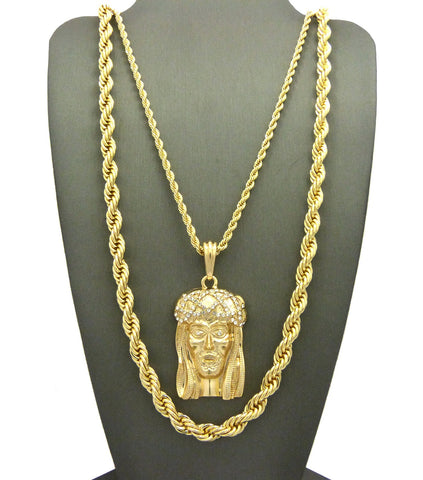 Nyfashion101 Pendant With 3mm 24" Rope Chain And 6mm 30" Rope Chain Necklace In Gold-Tone