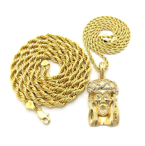 Nyfashion101 Pendant With 3mm 24" Rope Chain And 6mm 30" Rope Chain Necklace In Gold-Tone