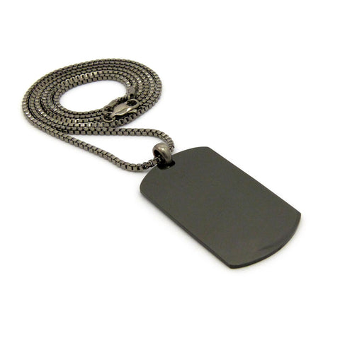 Nyfashion101 Plain Hematite-Tone Dog Tag Pendant 2mm 30" Box Chain Necklace