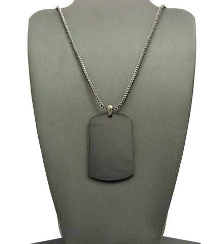 Nyfashion101 Plain Hematite-Tone Dog Tag Pendant 2mm 30" Box Chain Necklace