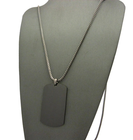 Nyfashion101 Plain Hematite-Tone Dog Tag Pendant 2mm 30" Box Chain Necklace