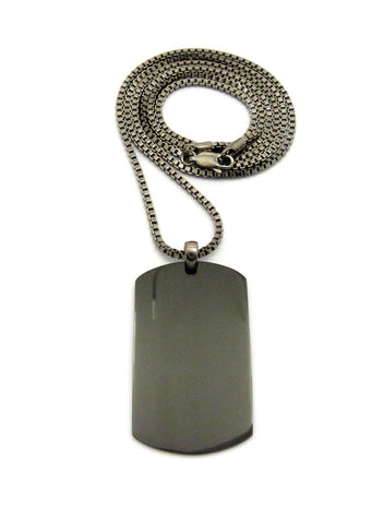 nyfashion101 Plain Hematite-Tone Dog Tag Pendant 2mm 30" Box Chain Necklace